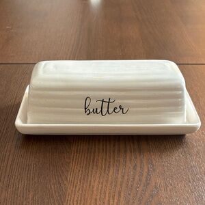 HARVEST GREEN - White Ceramic Butter Dish